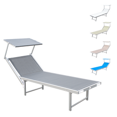 Lettino Prendisole LUXURIOUS Parasole Alluminio Schienale Reclinabile 180X60X40