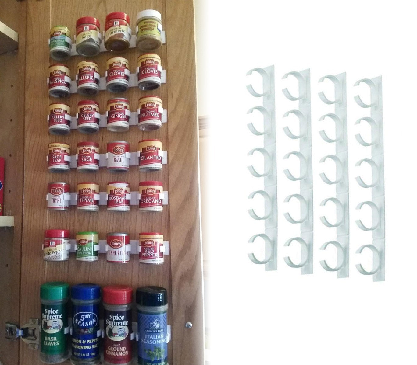 4369 Set de porte épices 4 étagères avec 5 clips rangement adhésif mural