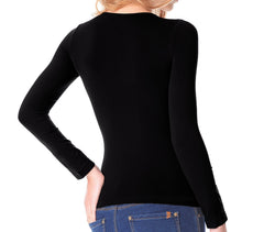 VKA25 Sous-pull Lisa manches longues col V pour femme slim fit effet thermique