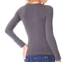 VKA25 Sous-pull Lisa manches longues col V pour femme slim fit effet thermique