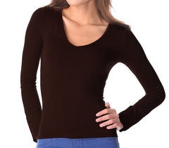 VKA25 Sous-pull Lisa manches longues col V pour femme slim fit effet thermique