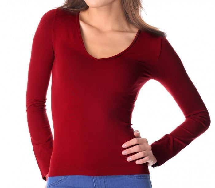 VKA25 Sous-pull Lisa manches longues col V pour femme slim fit effet thermique
