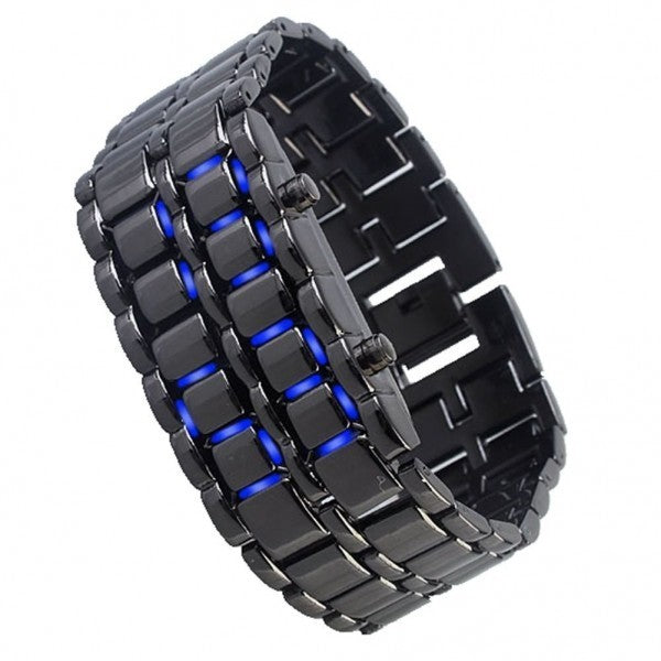 Montre numérique LED samouraï modèle de bracelet de fer métallique