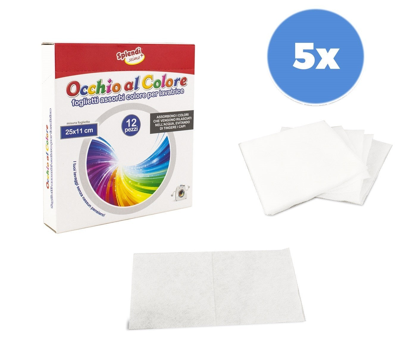 627326 5 Paquets de 12 lingettes anti-décoloration 25 x 11 cm pour lave-linge