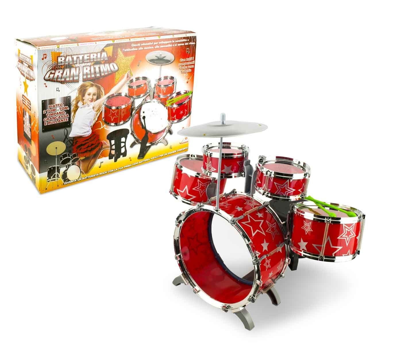 100671 Batterie de jouet GRAN RITMO 6 éléments avec tabouret et baguettes