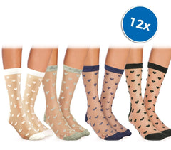 W-8003 Lot de 12 paires de chaussettes pour femme LOVELY  avec des cœurs