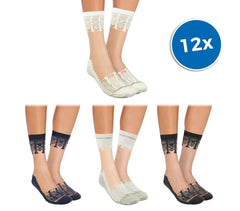 W-8008 Lot de 12 paires de chaussettes pour femme LADIES fantaisie dentelle
