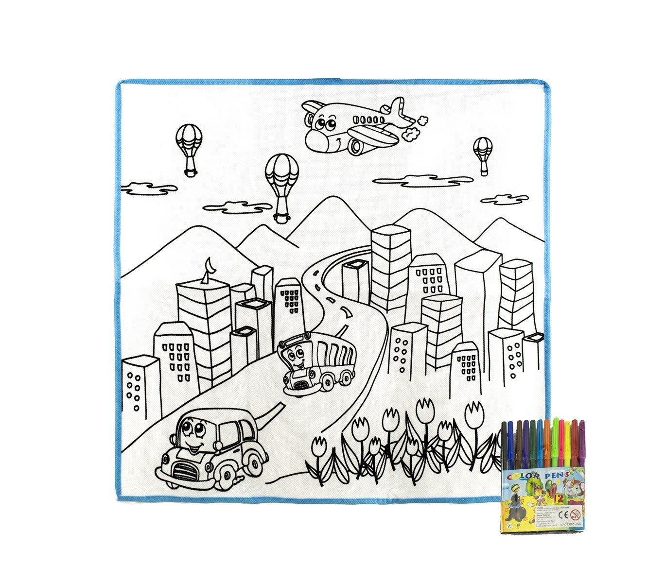 121768 Tapis magique LA VILLE lavable 50 x 50 cm pour colorier avec feutres