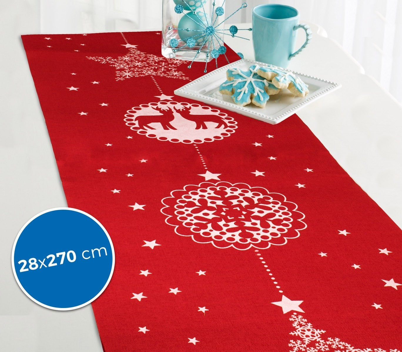 718328 Chemin de table THÈME DE NOËL 28 x 270 cm différents modèles ROUGE