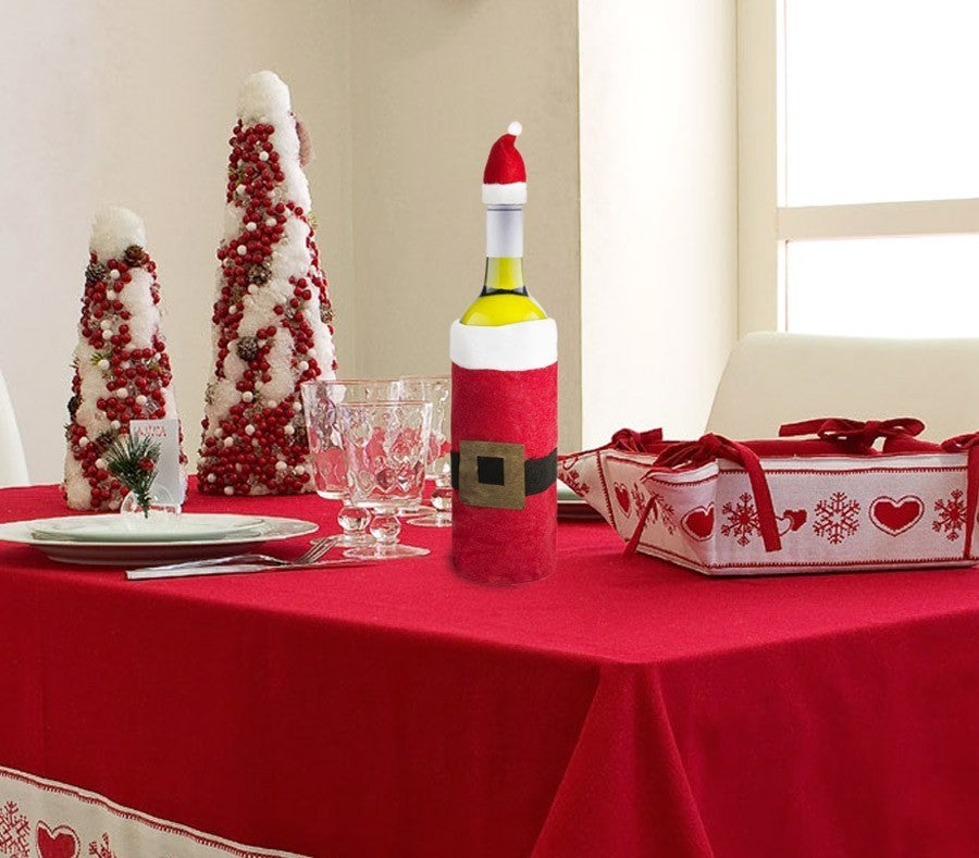 569197 Set de 2 cache-bouteilles déguisement de père Noël avec bonnet 23 x 12 cm