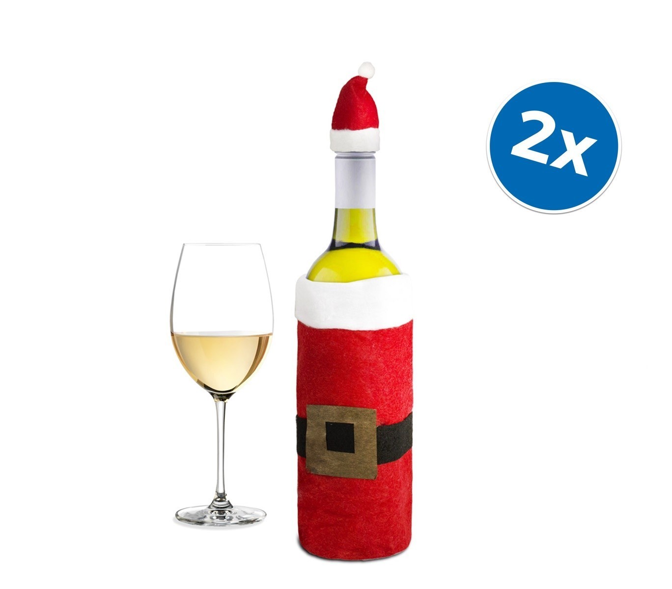 569197 Set de 2 cache-bouteilles déguisement de père Noël avec bonnet 23 x 12 cm