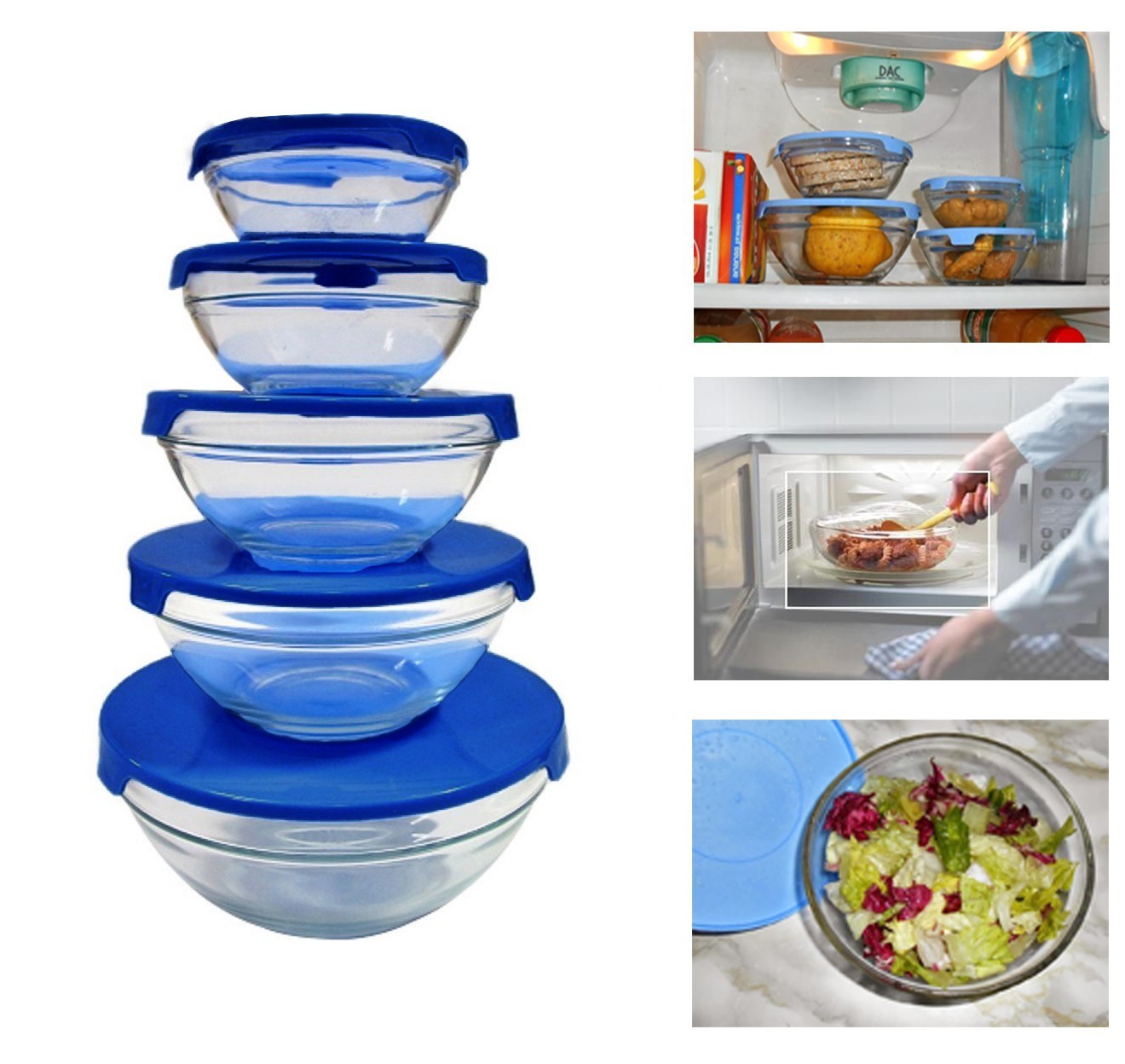 Lot 5 récipients en verre empilables -stockage alimentaire