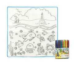 121767 Tapis magique L'OCÉAN lavable 50 x 50 cm pour colorier avec 12 feutres