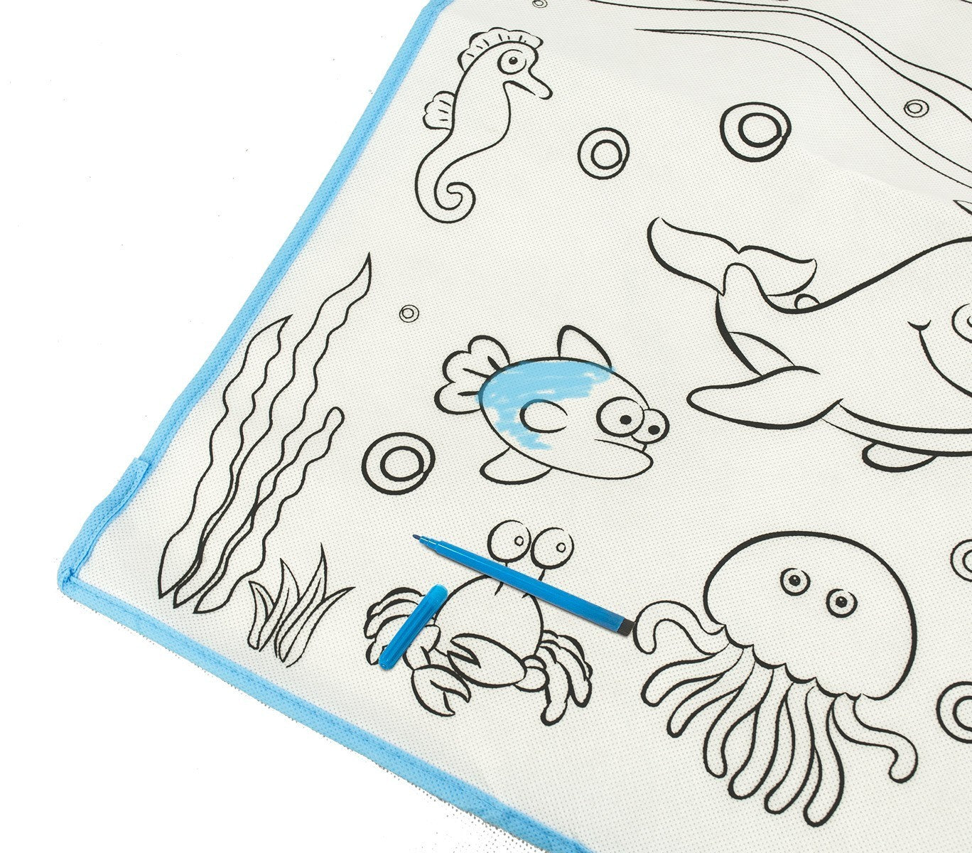 121767 Tapis magique L'OCÉAN lavable 50 x 50 cm pour colorier avec 12 feutres