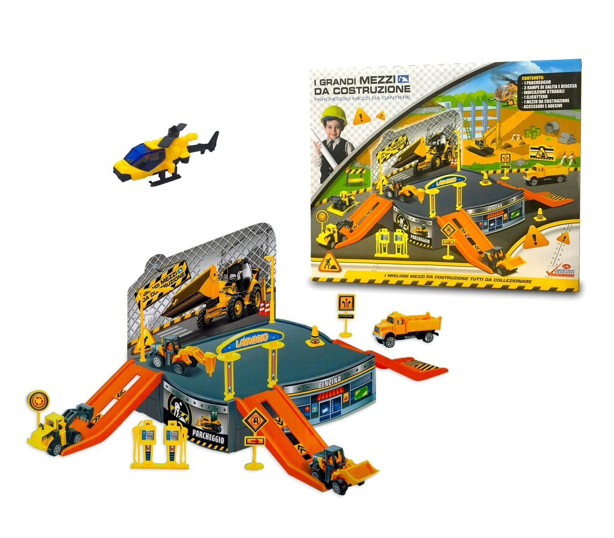 121837 Playset chantier de construction avec un hélicoptère et des véhicules