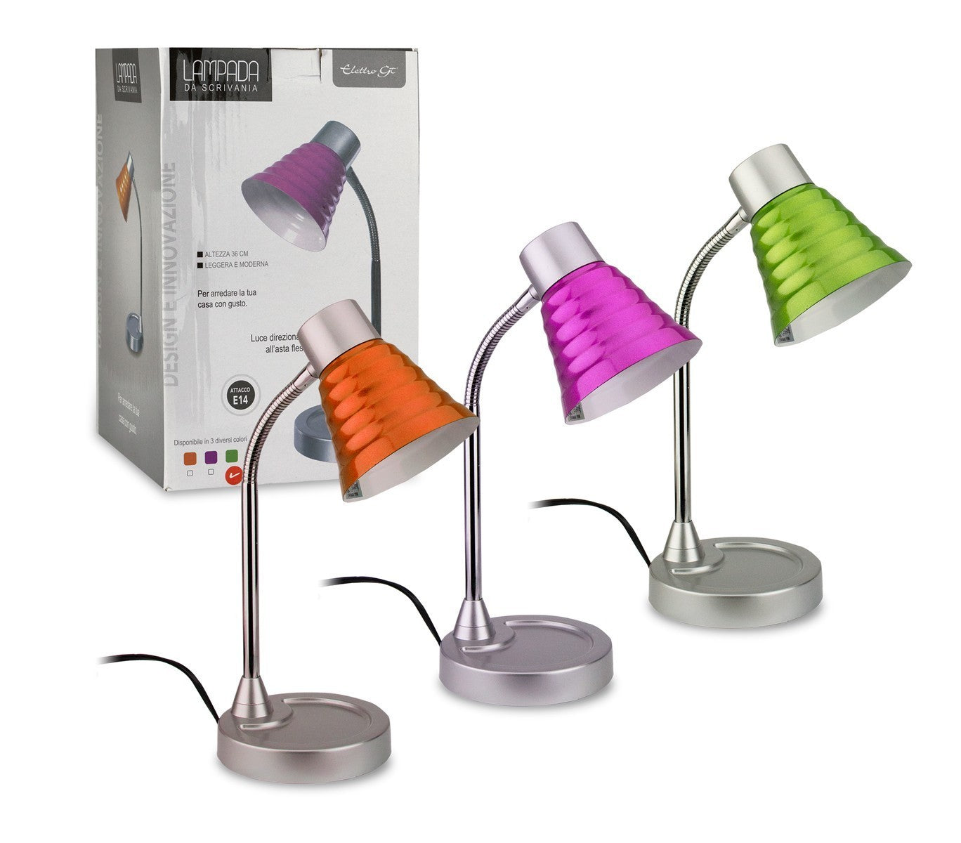 618609 Lampe de bureau colorée ELETTRO GT avec bras flexible 36 cm E14
