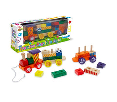 404248 Train à tirer en bois multicolore cubes en bois à empiler et à encastrer