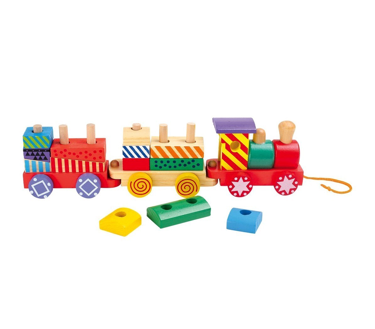 404248 Train à tirer en bois multicolore cubes en bois à empiler et à encastrer