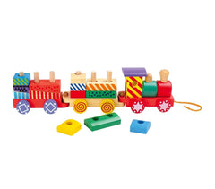 404248 Train à tirer en bois multicolore cubes en bois à empiler et à encastrer