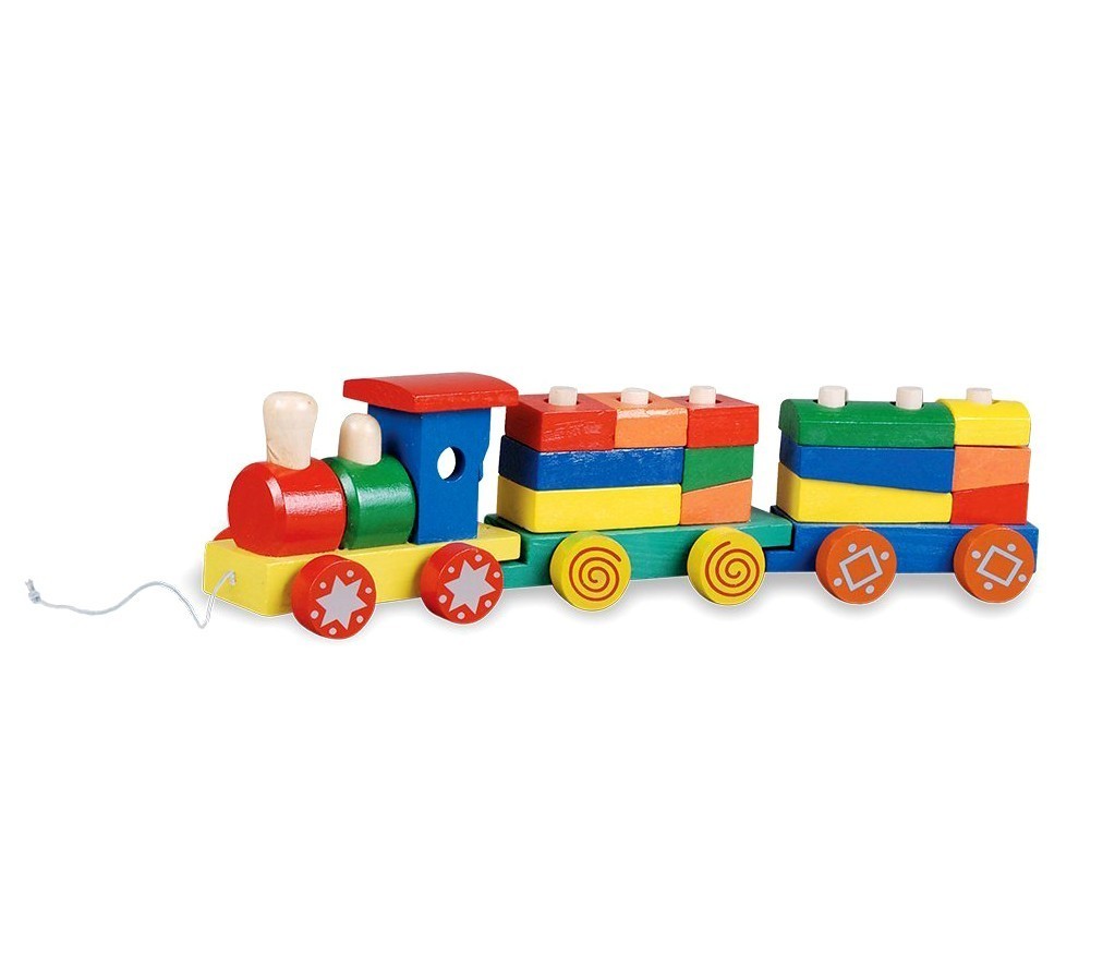 401506 Train à tirer en bois multicolore cubes en bois à empiler et à encastrer