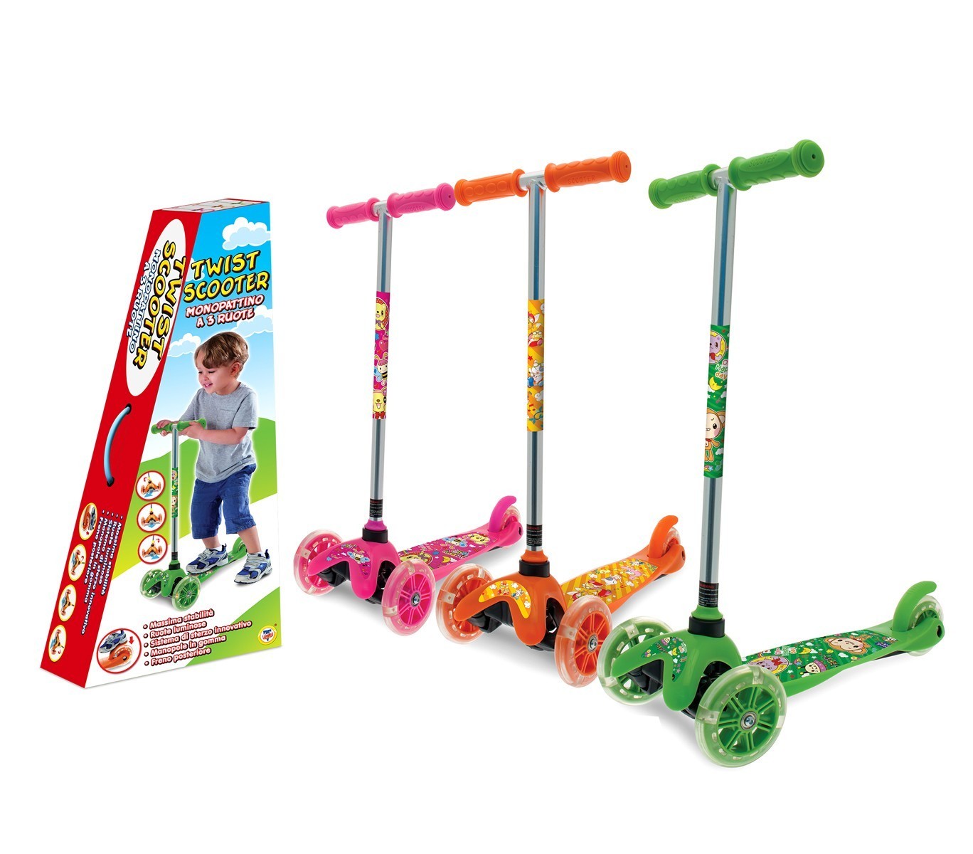 515326 Trottinette à 3 roues lumineuses TWISTER SCOOTER en aluminium h 67 cm