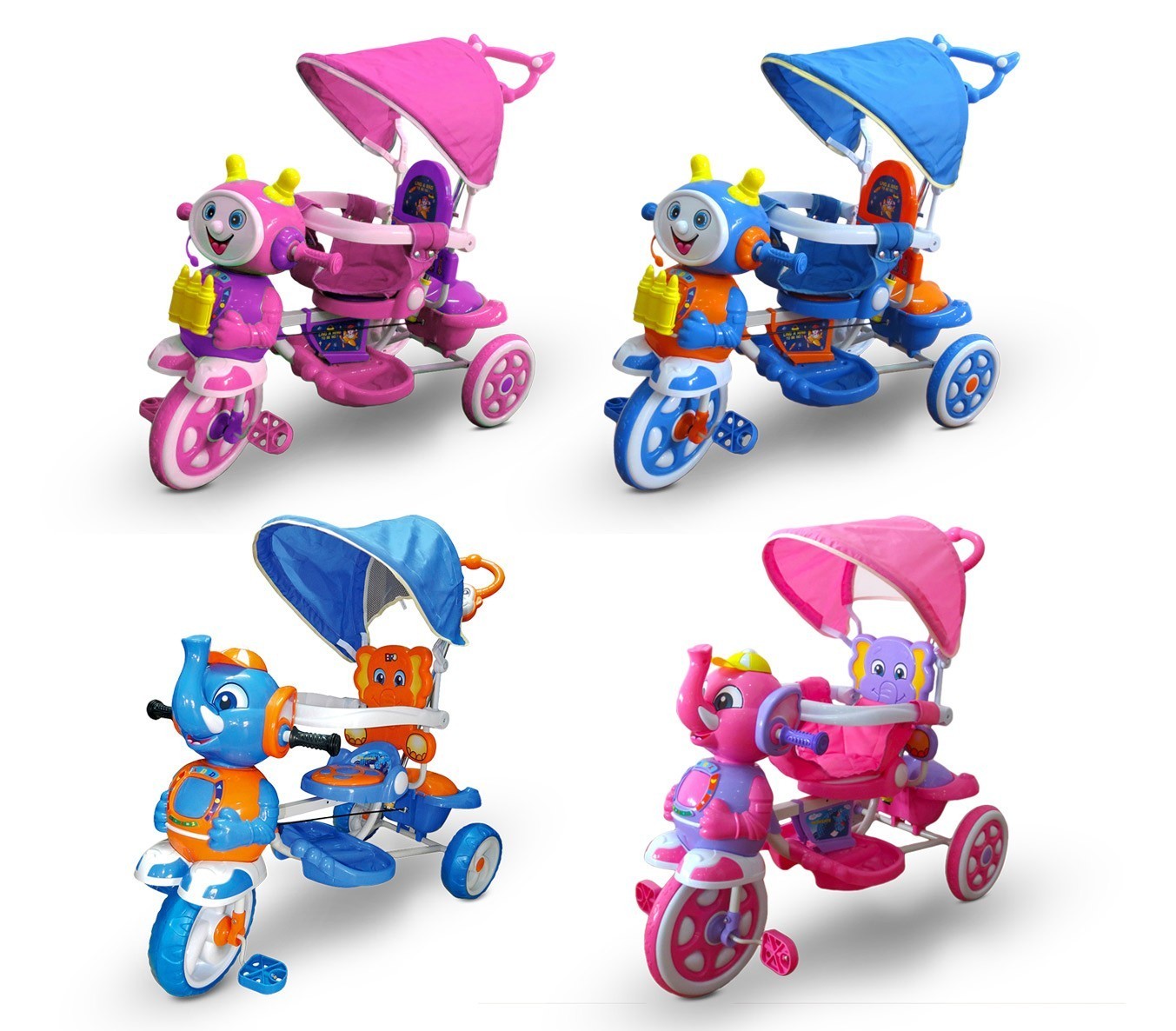 LT813 Tricycle poussette à pédales Manu et Tomas capot et siège rembourré
