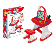 633891 Bureau d'activités d'écolier avec projecteur à couleurs et feutres