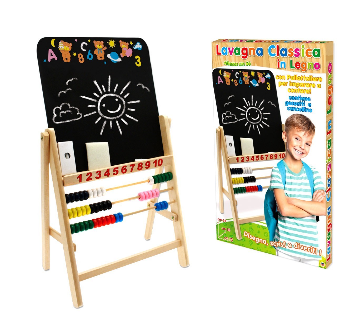 401896 Tableau noir multifonctions en bois avec abaque et craies 66 x 38 x 22 cm