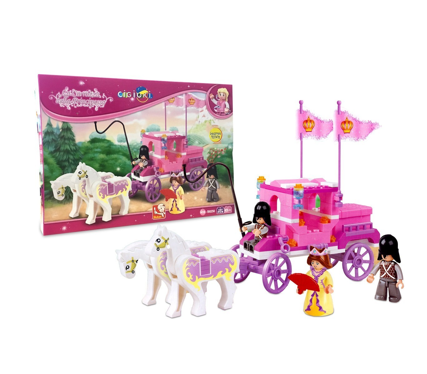 121276 Playset de briques LE CARROSSE DE PRINCESSE CIGIOKI avec 137 éléments