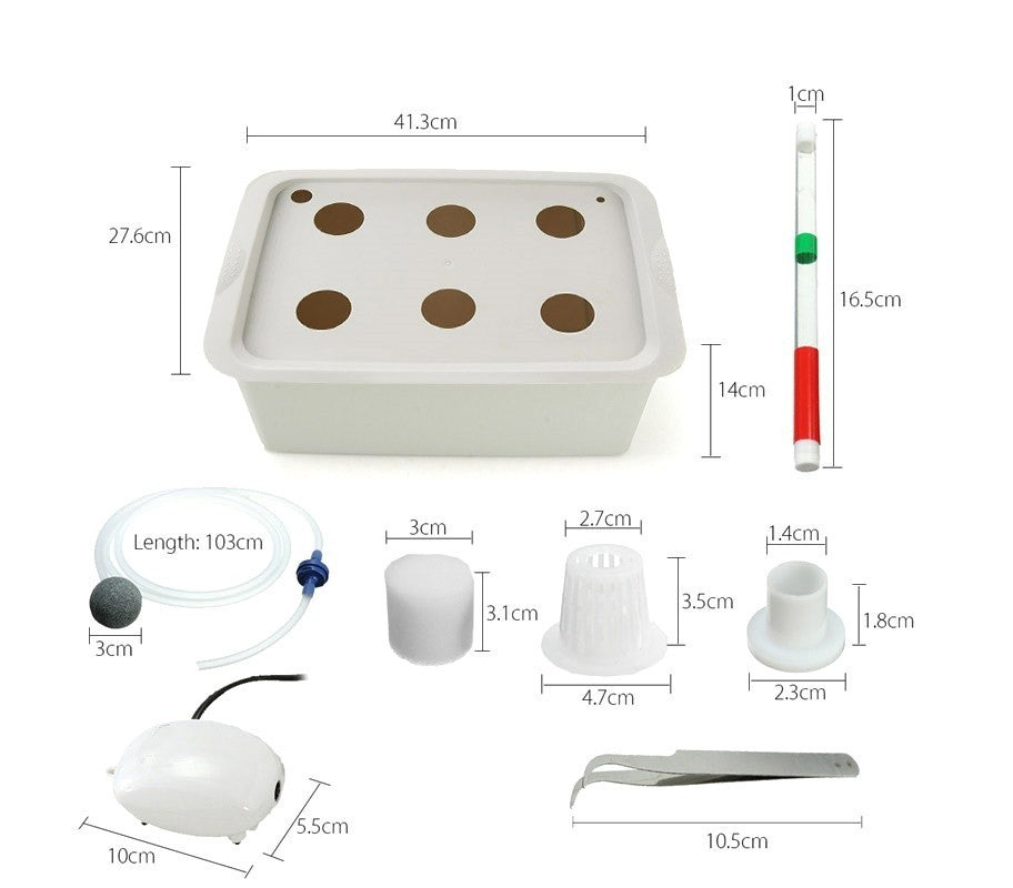 4496 Kit système de culture HYDROPONIQUE boîte 6 trous 41,3x27,6 cm et pompe àir