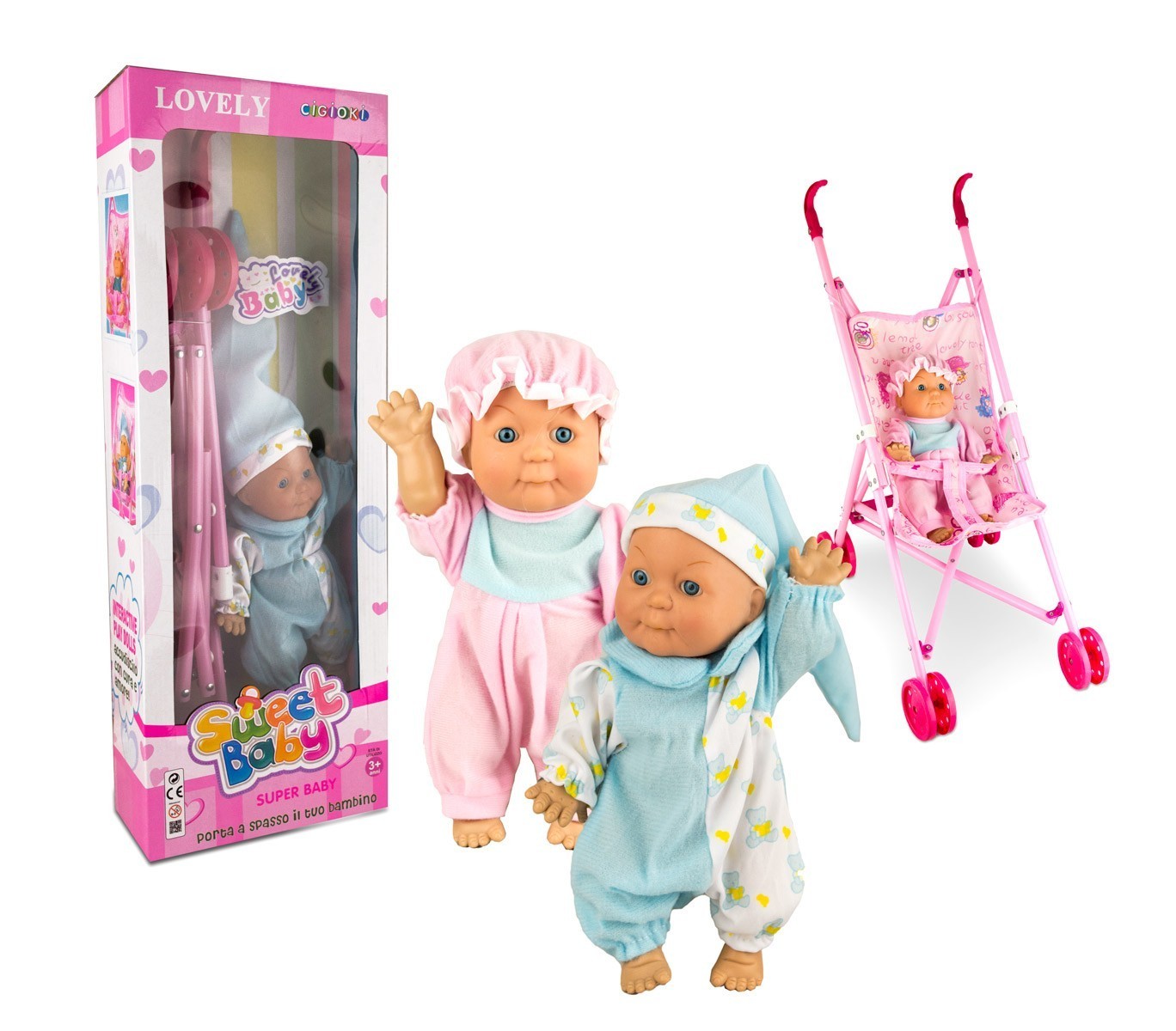 371404 Poussette pour poupée CIGIOKI SWEET SUPER BABY avec poupon