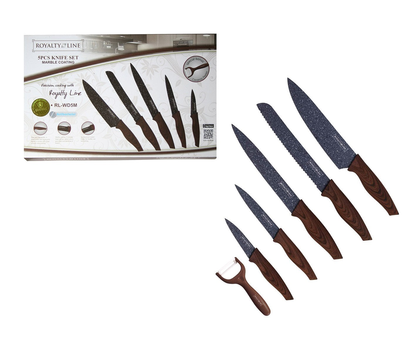 RL-WD5G Set de couteaux 6 pièces ROYALTY LINE revêtement en marbre antibactérien