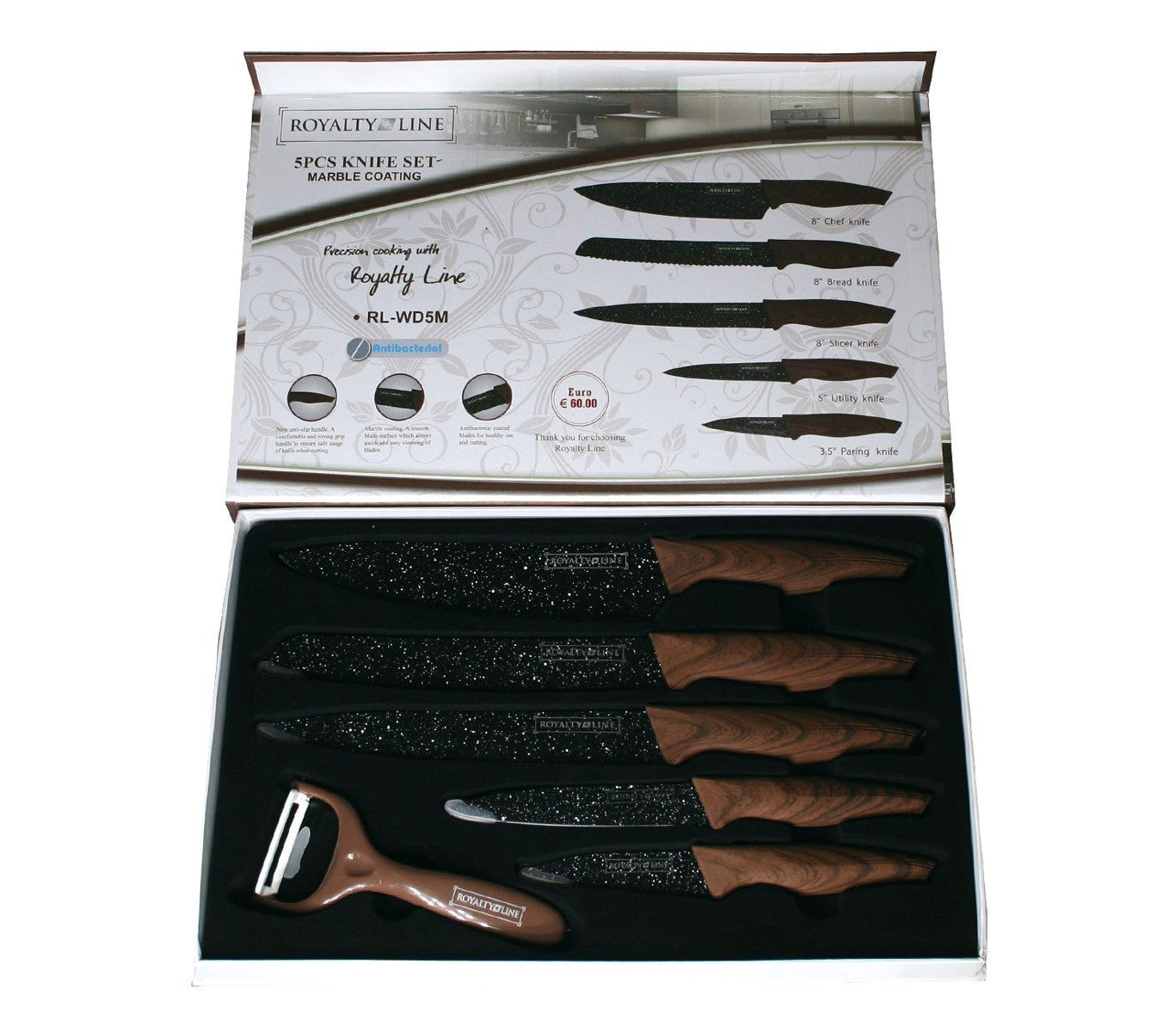 RL-WD5G Set de couteaux 6 pièces ROYALTY LINE revêtement en marbre antibactérien