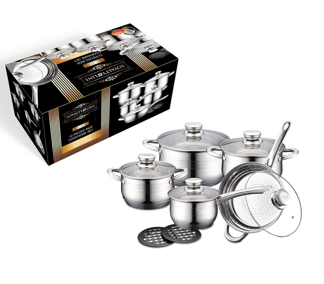 RL-1232 Batterie de cuisine ROYALTY LINE en acier inoxydable 12 pièces