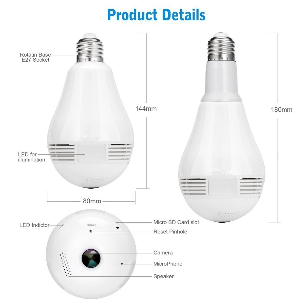 768881 Caméra de surveillance Wi-Fi ampoule E27 panoramique 360 ° 3D HD