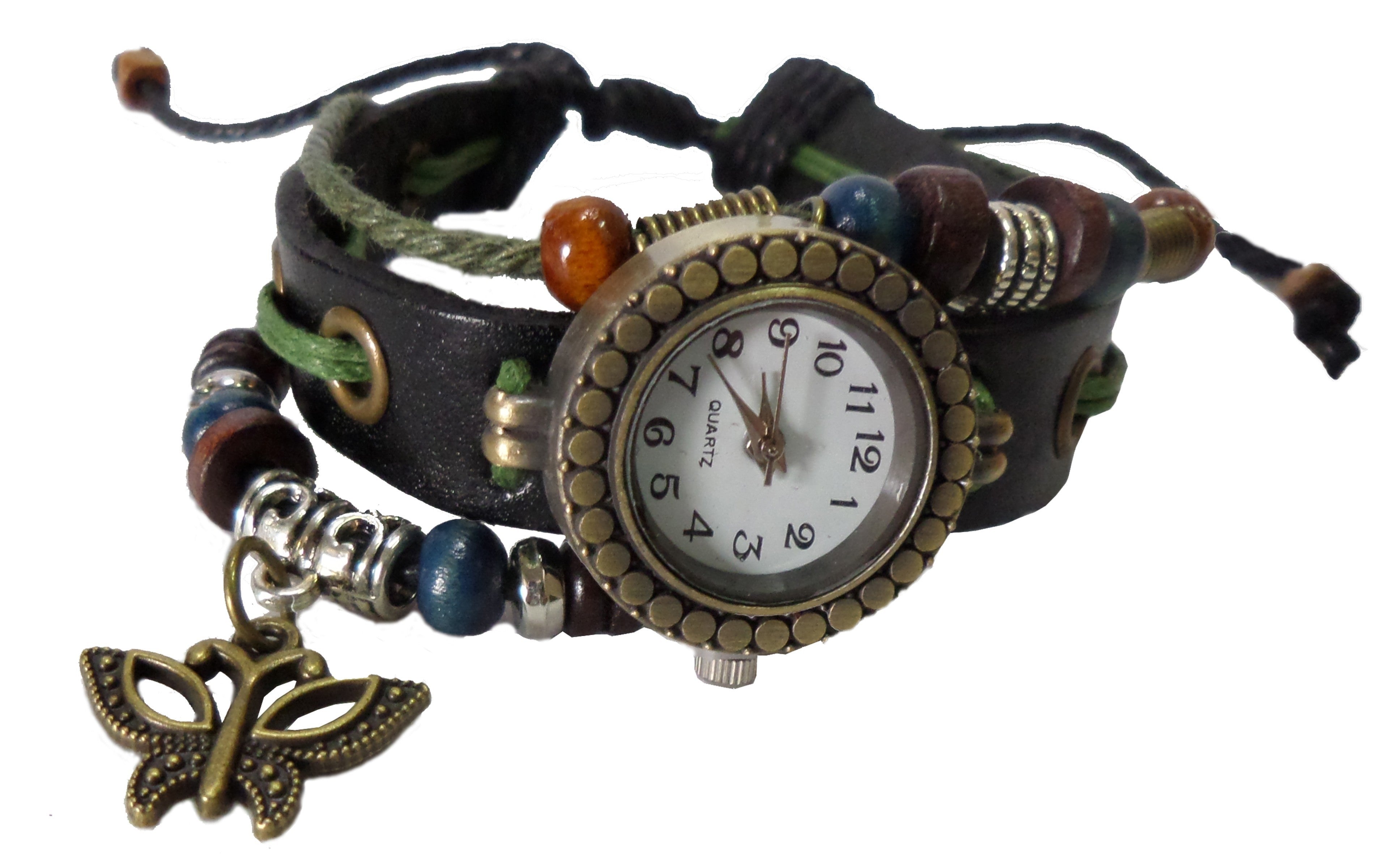 Montre analogique vintage avec papillon à la mode forme ronde