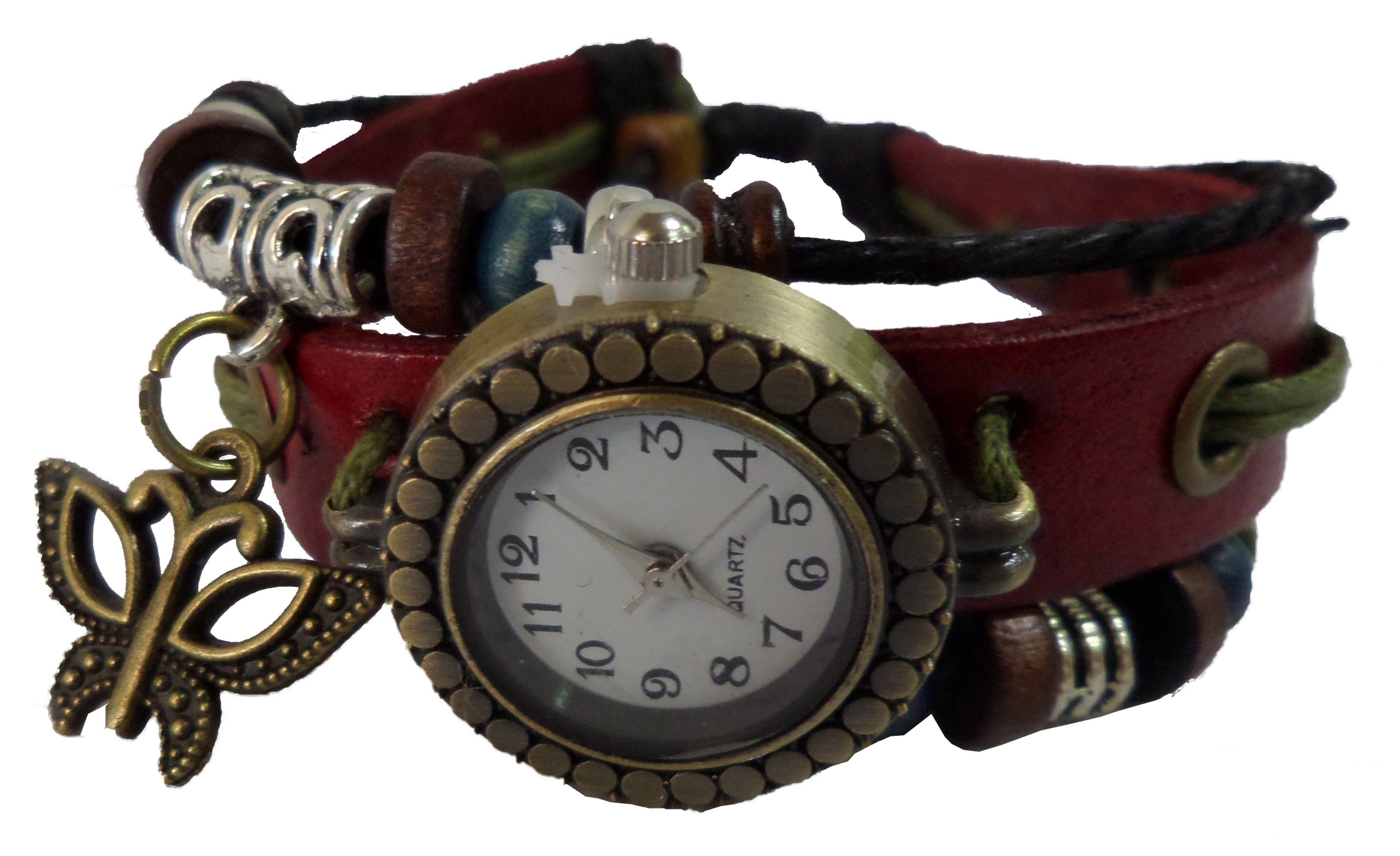 Montre analogique vintage avec papillon à la mode forme ronde