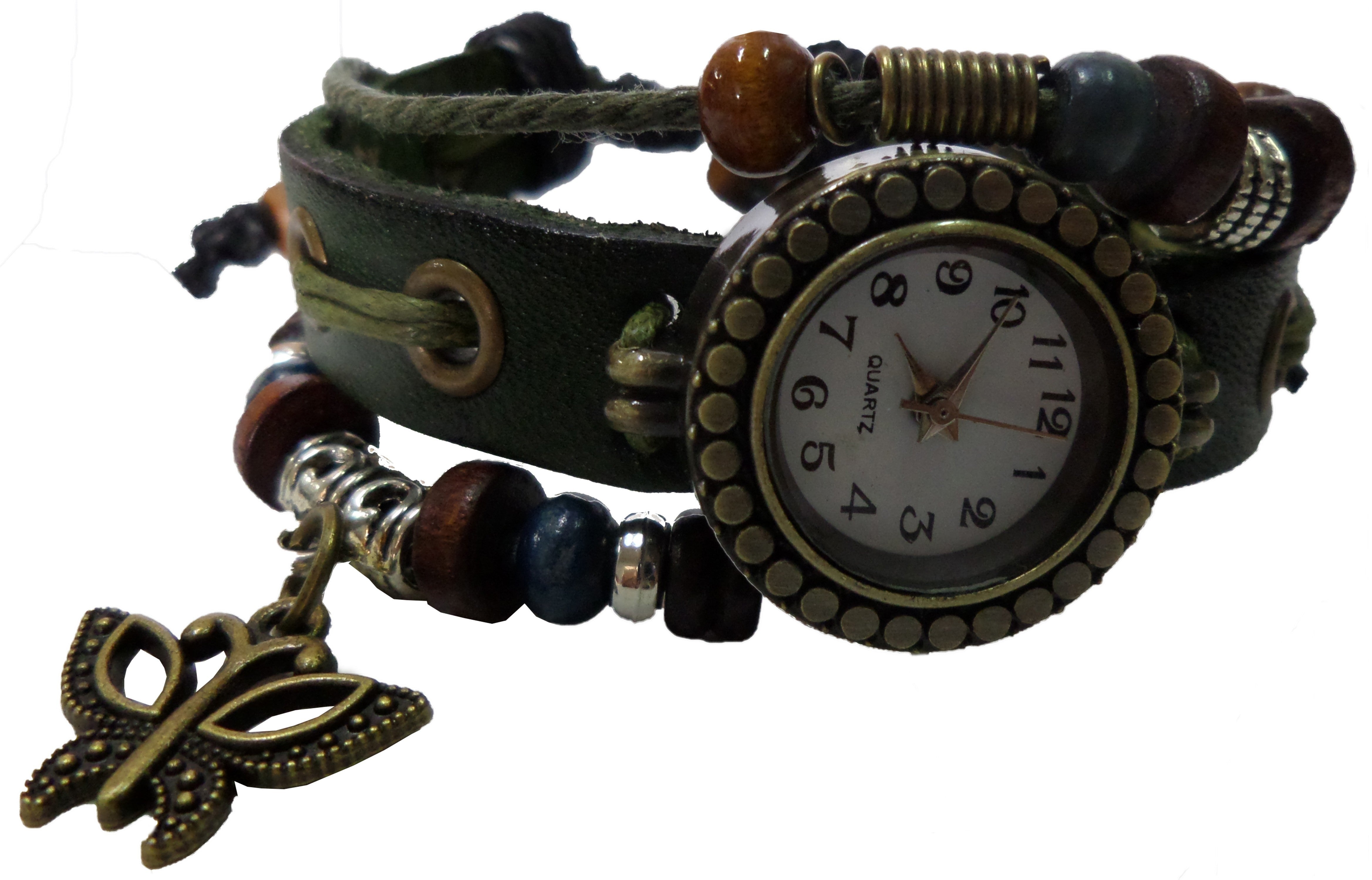 Montre analogique vintage avec papillon à la mode forme ronde