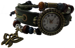 Montre analogique vintage avec papillon à la mode forme ronde