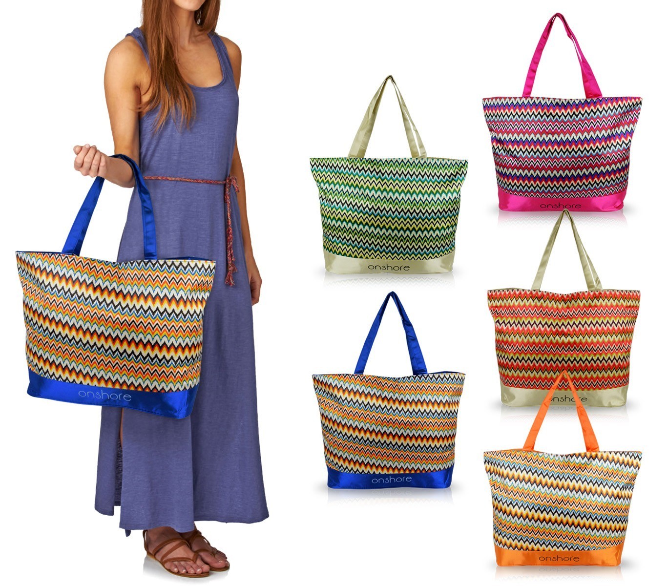 Sac de plage Onshore mod. Malika fantaisie ethniques zig zag différentes couleur