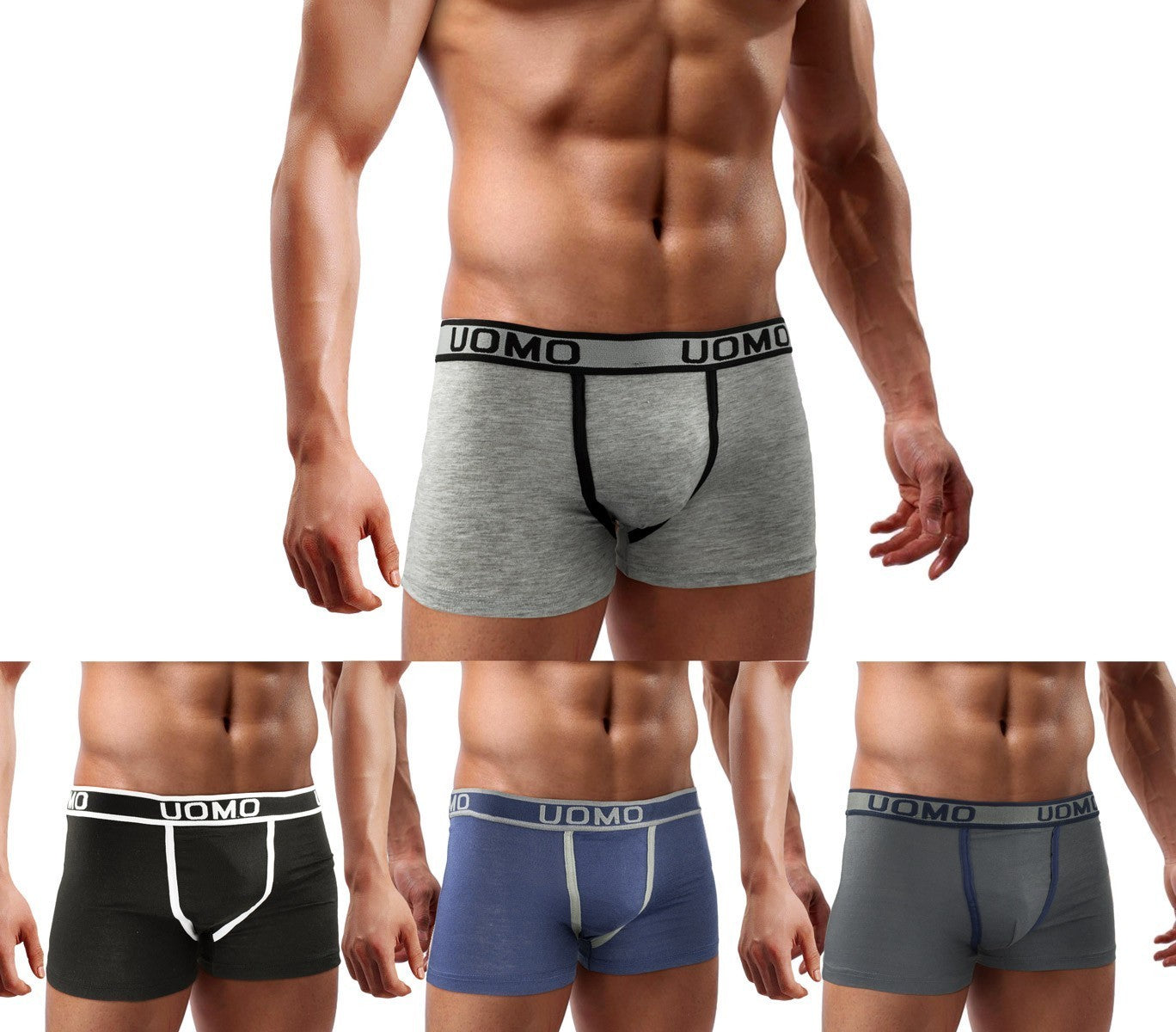 B-003 Pack de 4 boxers homme modèle JEFF coton couleur unie coutures contrastées