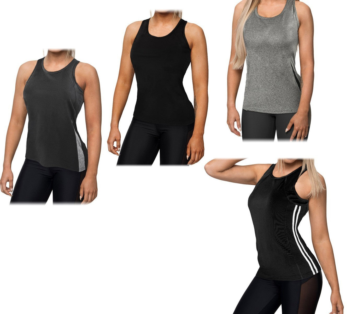 Lot de 4 débardeurs de sport et running pour femme en tissu fitness et sport