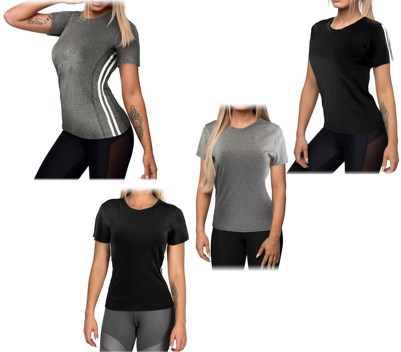 Lot de 4 t-shirts de sport et running pour femme en tissu pour fitness et sport