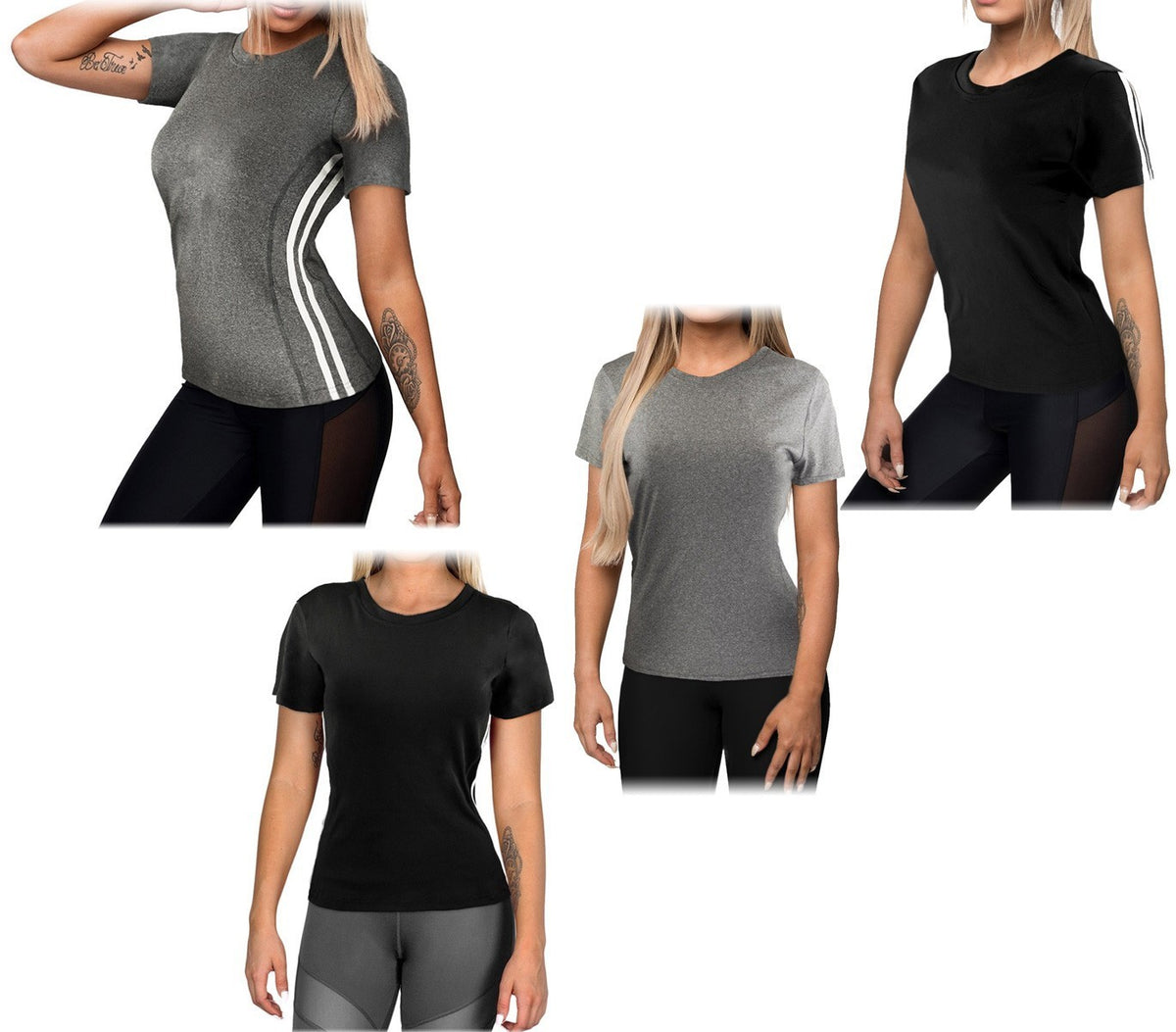 Lot de 4 t-shirts de sport et running pour femme en tissu pour fitness et sport