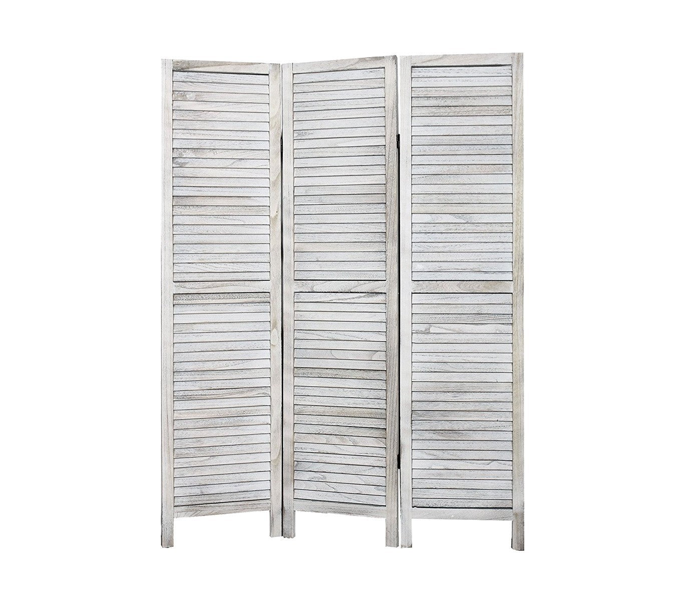 394465 Paravent modèle classique en bois blanc vieilli 170 x 40 cm