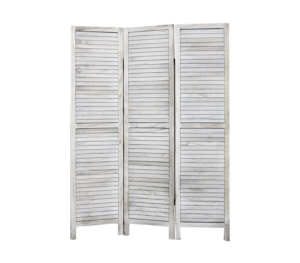 394465 Paravent modèle classique en bois blanc vieilli 170 x 40 cm