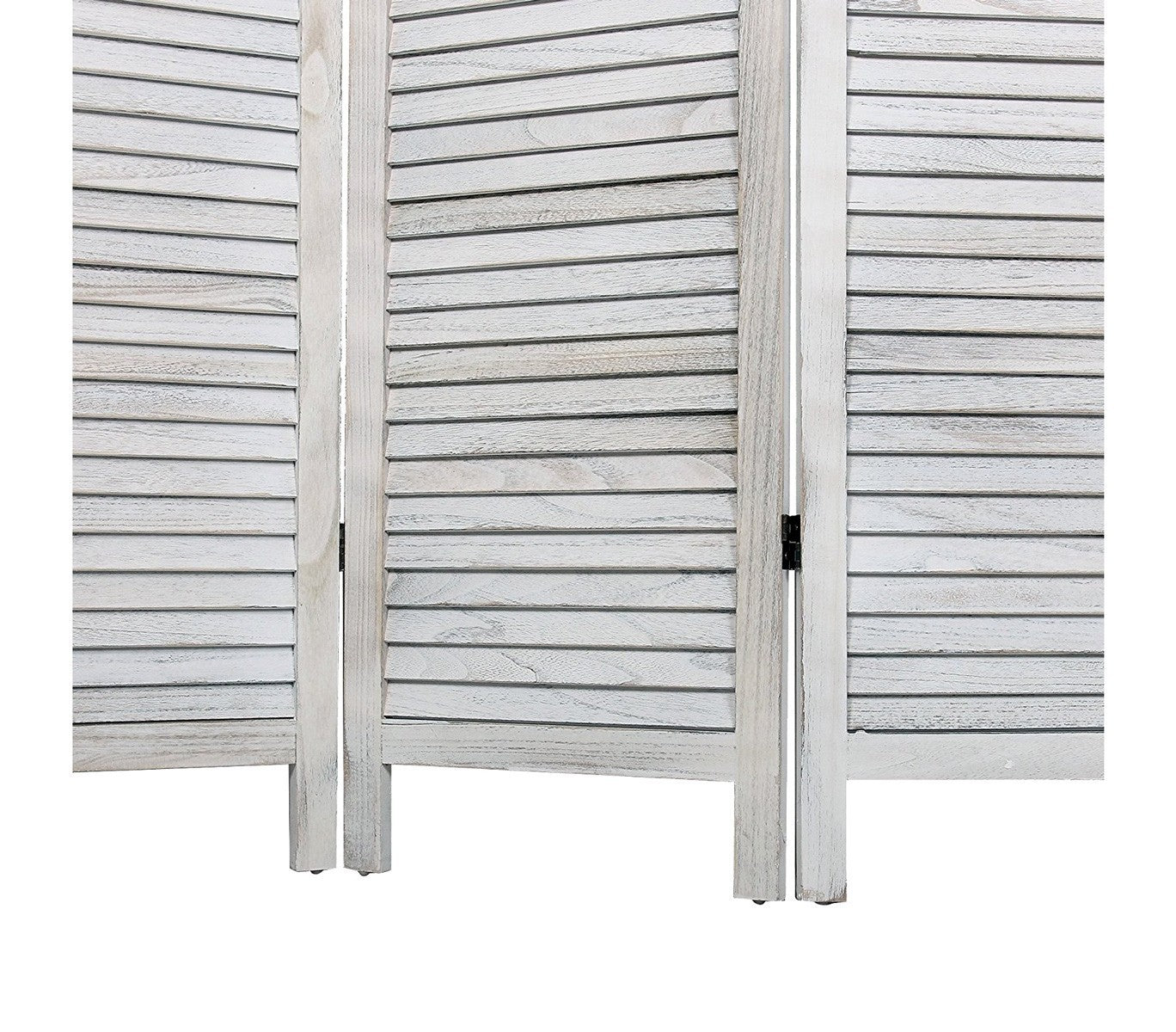 394465 Paravent modèle classique en bois blanc vieilli 170 x 40 cm