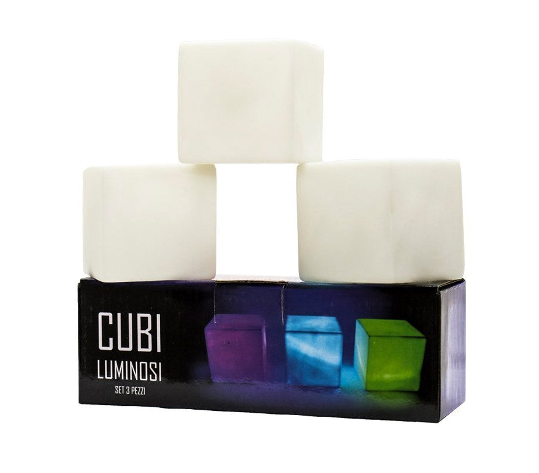 370582 Set 3 cubes lumineux LED multicolore chromothérapie veilleuse 6,5 cm