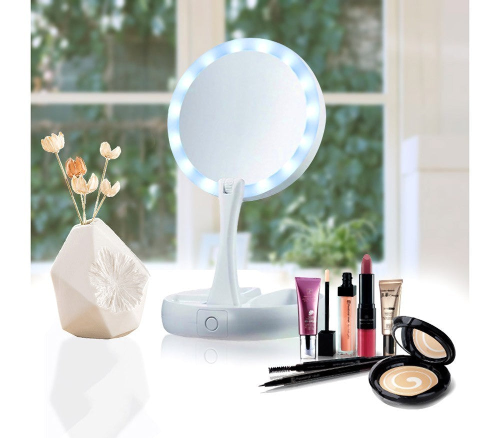 134006 Miroir 2 faces normal 1X et grossissant 10X lumineux LED et pliable
