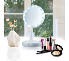 134006 Miroir 2 faces normal 1X et grossissant 10X lumineux LED et pliable